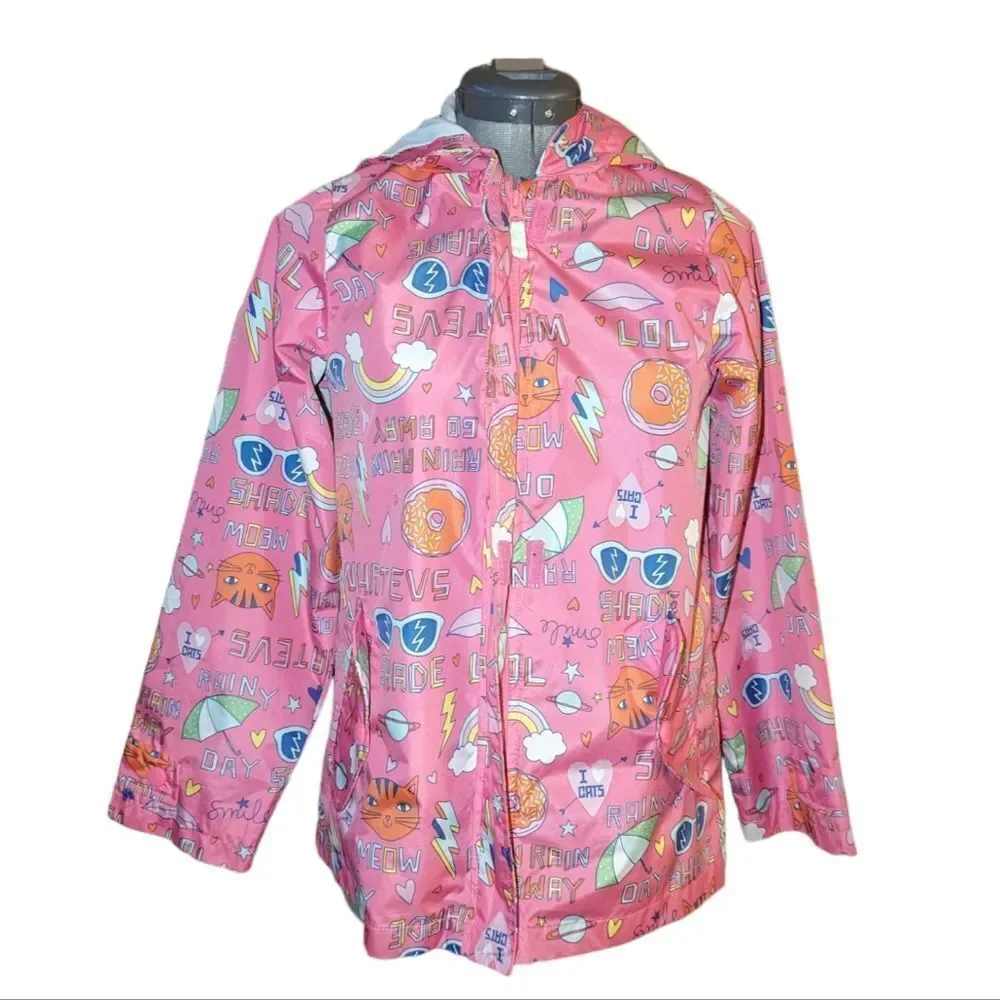 Carter's pink cat theme rain jacket‎ graphic print kawaii